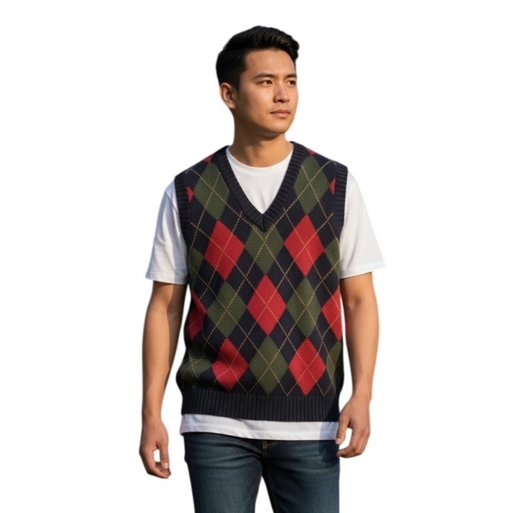 Woods and Gray Mens Cotton Argyle Sweater Vest Size Large